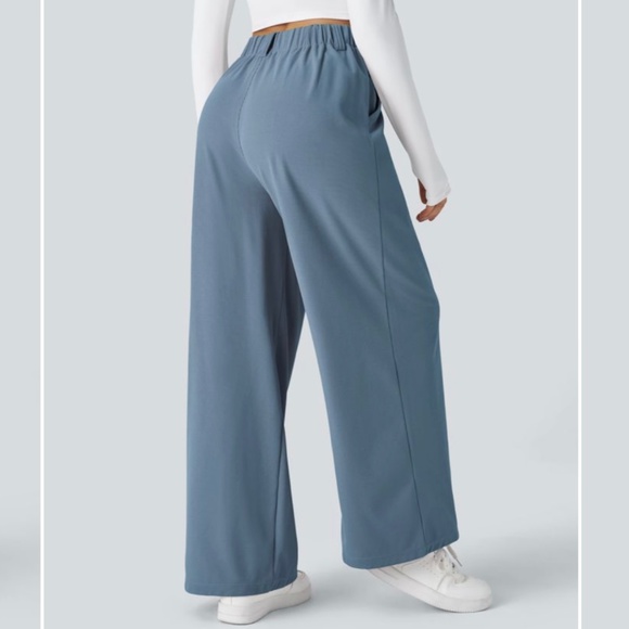 Halara Flex High Waist Pocket Wide Leg Waffle Work Pants Blue Gray NEW XL Petite - Picture 10 of 14